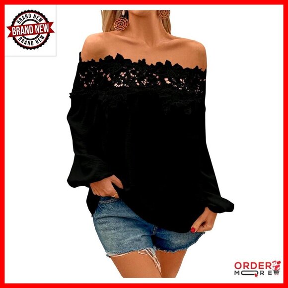Tops - Off Shoulder Lace Blouse Long Sleeve Casual Vacation Top